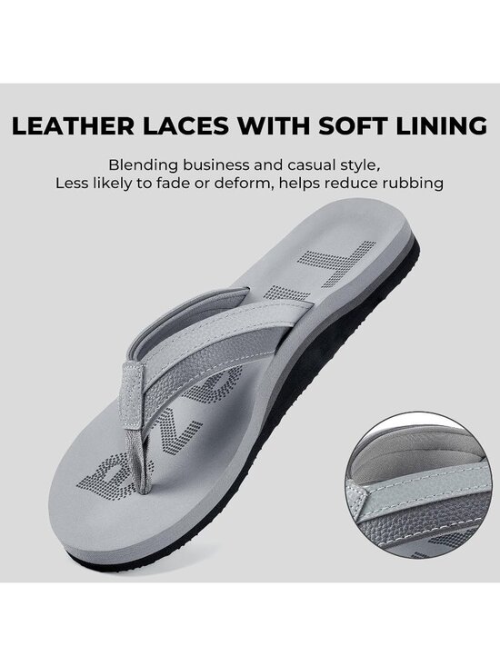 Men\'s Grey Flip Flops With Arch Support Summer Outdoor Beach Sandals main image 6